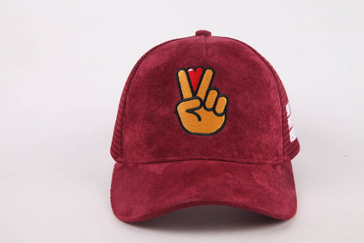 Peace & Love Burgundy Mesh Suede Trucker Hat